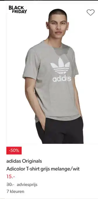 Wehkamp Adidas Originals Adicolor T-shirt grijs melange/wit aanbieding