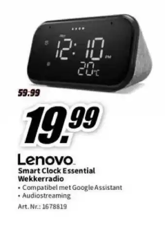 MediaMarkt Lenovo smart clock essential wekkerradio aanbieding