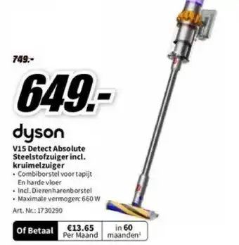 MediaMarkt Dyson v15 detect absolute steelstofzuiger incl. kruimelzuiger aanbieding