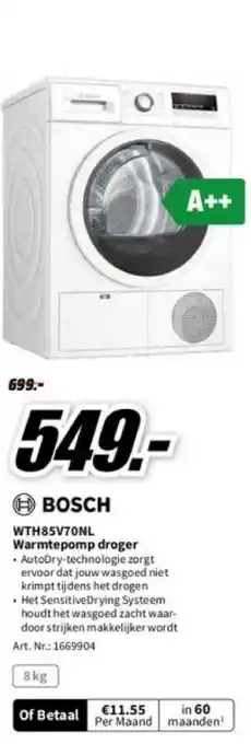 MediaMarkt Bosch wth85v70nl warmtepomp droger aanbieding