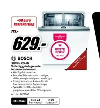 MediaMarkt Bosch smv4hax40n volledig geïntegreerde inbouwvaatwasser aanbieding