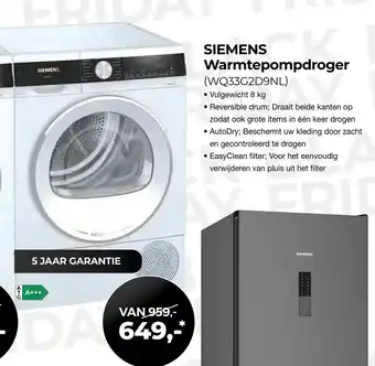 EP Beerepoot Siemens compdroge warmtepompdroger (wq33g2d9nl) aanbieding