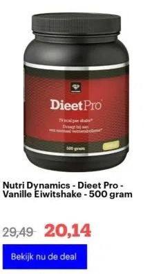 Bol.com Nutri dynamics - dieet pro - vanille eiwitshake - 500 gram aanbieding