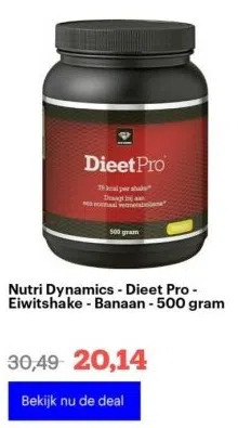 Bol.com Nutri dynamics - dieet pro - eiwitshake - banaan - 500 gram aanbieding