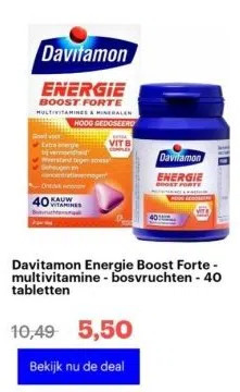 Bol.com Davitamon energie boost forte - multivitamine - bosvruchten - 40 tabletten aanbieding