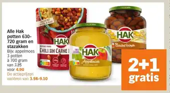 Albert Heijn Alle hak potten 630-720 gram en stazakken 2+1 gratis aanbieding