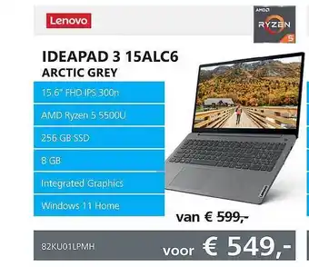 Informatique Lenovo ideapad 3 15alc6 arctic grey aanbieding