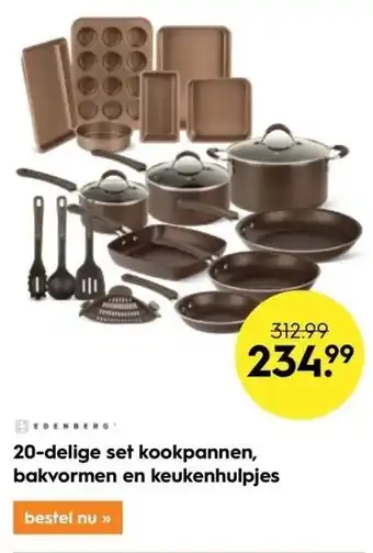 Blokker 20-delige set kookpannen, bakvormen en keukenhulpjes aanbieding