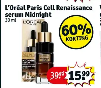 Kruidvat L'Oreal Paris Cell Renaissance serum Midnight 30 ml aanbieding