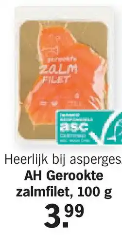 Albert Heijn AH Gerookte zalmfilet, 100 g aanbieding