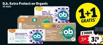 Kruidvat O.b. Extra Protect en Organic 16 stuks 1+1 gratis aanbieding