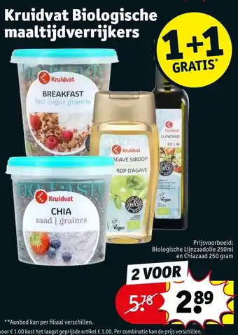 Kruidvat Biologische maaltijdverrijkers 1+1 gratis aanbieding