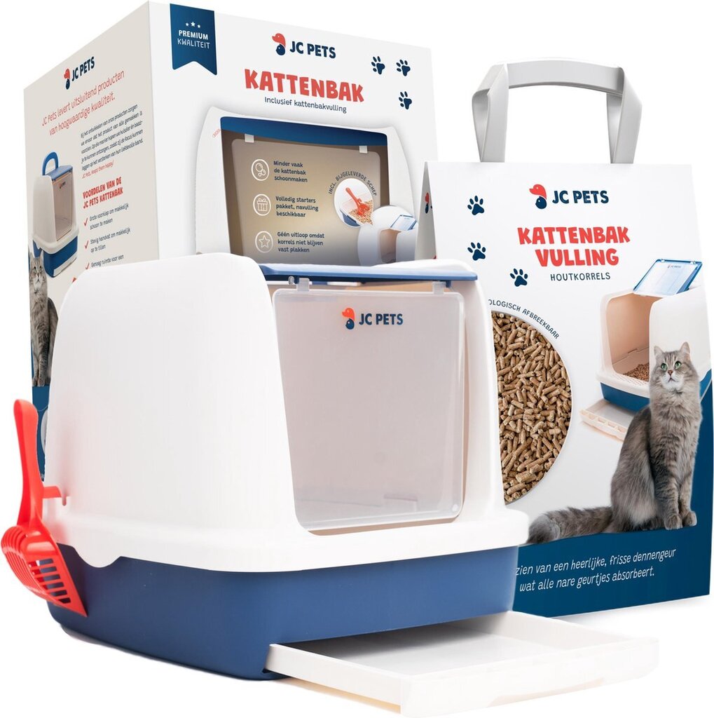 Jc pets premium kattenbak systeem inclusief 2.5kg / 4l kattenbakvulling zelfreinigend