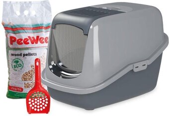 Bol.com Peewee ecohus startpakket - kattenbak - grijs - 56 x 39 x 38.5 cm aanbieding