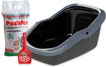 Bol.com Peewee kattenbak ecominor zwart / antraciet startpakket - 56 x 39 x 27.5cm aanbieding