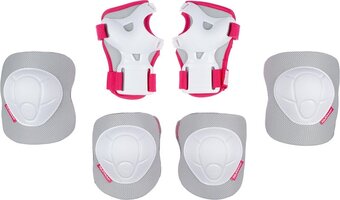 Bol.com Nijdam skate beschermset kinderen - white out - wit/fuchsia - m aanbieding