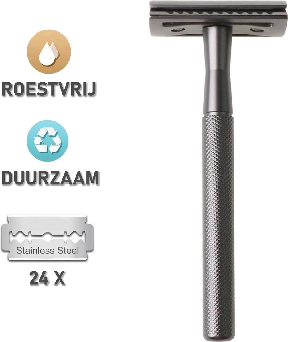 Premium roestvrije double edge safety razor + 24 scheermesjes