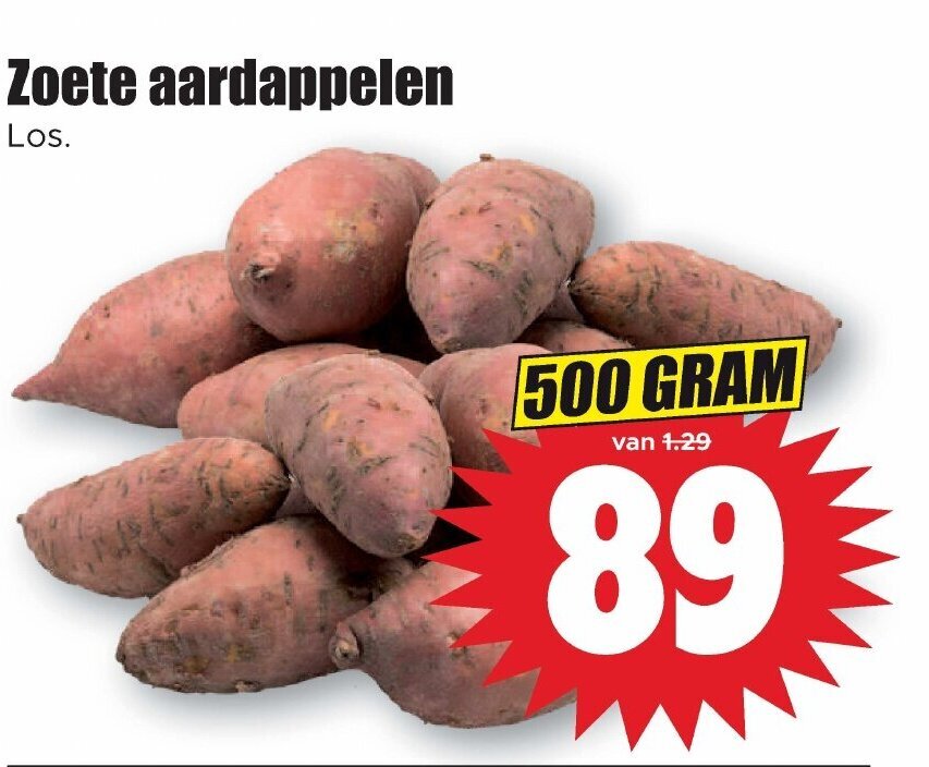 Zoete aardappelen 500 gram aanbieding bij Dirk