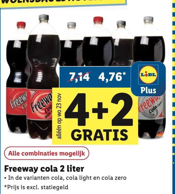 Freeway cola 2 liter 4+2 GRATIS aanbieding bij Lidl