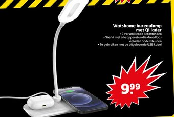 Trekpleister Watshome bureaulamp met QI lader aanbieding