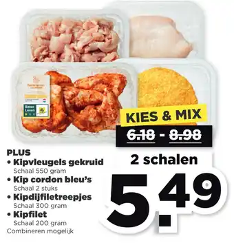 PLUS Plus kipvleugels gekruid, kip cordon bleu's, kipdijfiletreepjes aanbieding