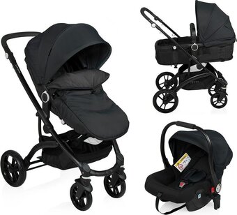 Bol.com Little world kinderwagen city walker 3 in 1 - zwart - tot 22 kg! aanbieding