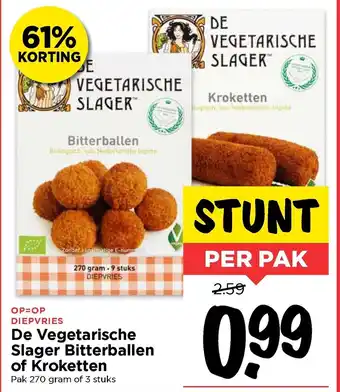 Vomar Voordeelmarkt De Vegetarische Slager Bitterballen of Kroketten 270g/3st aanbieding