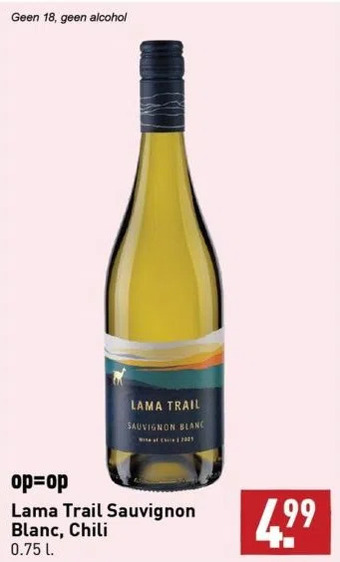 ALDI Lama trail sauvignon blanc, chili 0.75 l. aanbieding