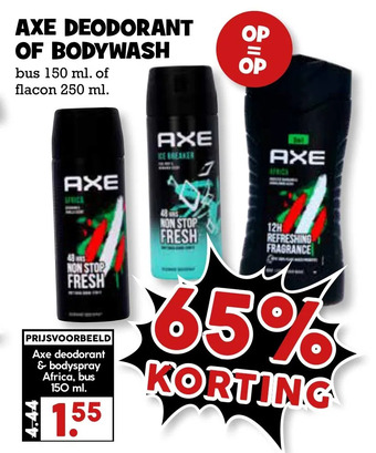 Boon`s Markt Axe deodorant of bodywash aanbieding