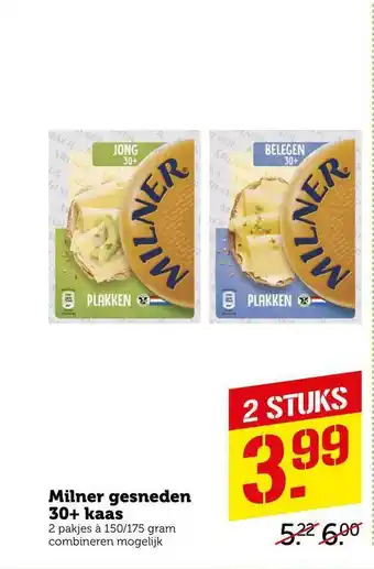 CoopCompact Milner gesneden 30+ kaas 150.175 gram aanbieding