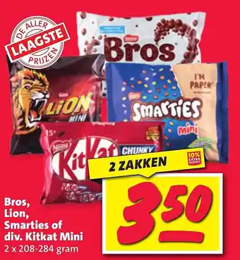 Nettorama Bros, lion, smarties of div. kitkat mini aanbieding