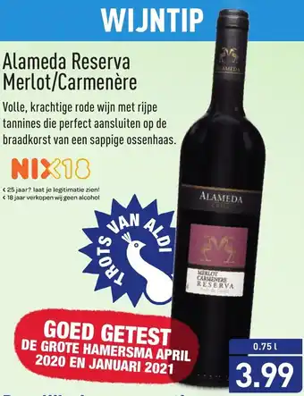 ALDI Alameda Reserva Merlot/Carmenere 750ml aanbieding