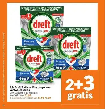 Albert Heijn Alle dreft platinum plus deep clean vaatwascapsules 2+3 gratis aanbieding