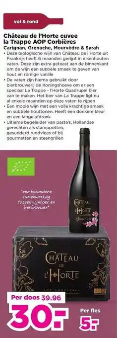 PLUS Château de l'horte cuvee la trappe aop corbières carignan, grenache, mourvèdre & syrah aanbieding