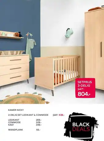 Prenatal Kamer nicky : ledikant, commode, kast of wandplank aanbieding