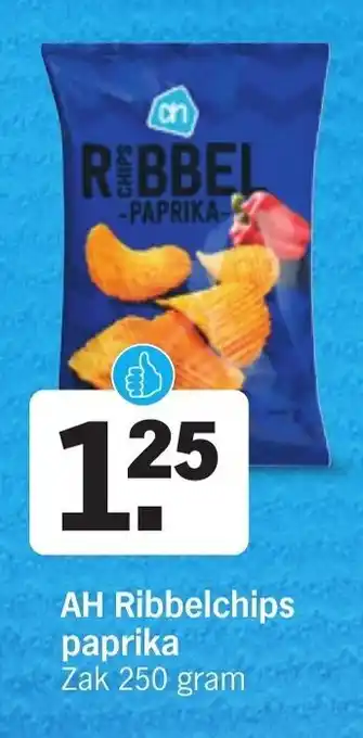 Albert Heijn AH Ribbelchips paprika Zak 250 gram aanbieding