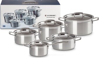 Bol.com Le creuset rvs kookpan 18cm / 20cm / 24cm + lage kookpan 20cm + steelpan 16cm aanbieding
