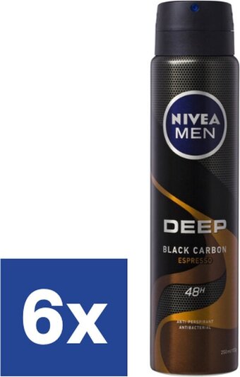 Bol.com Nivea men deep espresso deodorant spray - 6 x 150ml - anti-transpirant spray - voordeelverpakking aanbieding
