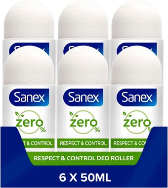Bol.com Sanex zero% respect & control deodorant roller 6 x 50ml - voordeelverpakking aanbieding