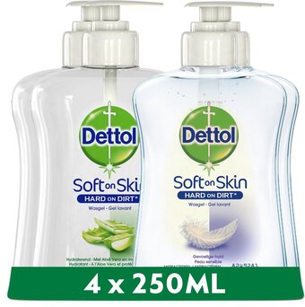 Bol.com Dettol - 1000ml handzeep - verzachtend - aloe vera 2x250ml - gevoelige huid 2x250ml aanbieding