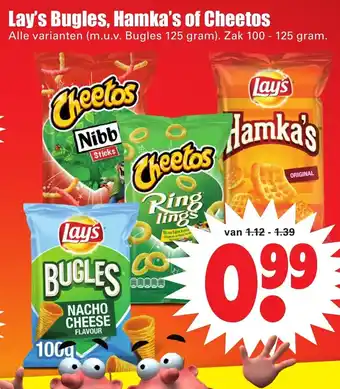 Dirk Lay's Bugles, Hamka's of Cheetos 100-125g aanbieding