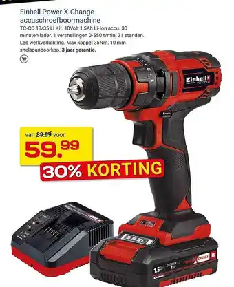 Kluswijs Einhell power x-change accuschroefboormachine 30% korting aanbieding