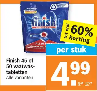 Albert Heijn Finish 45 of 50 vaatwas- tabletten aanbieding