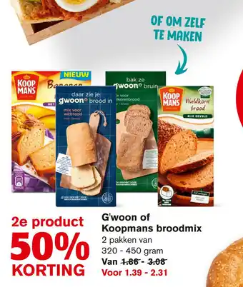 Hoogvliet G'woon of Koopmans broodmix aanbieding