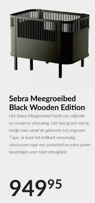 Babypark Sebra Meegroeibed Black Wooden Edition aanbieding