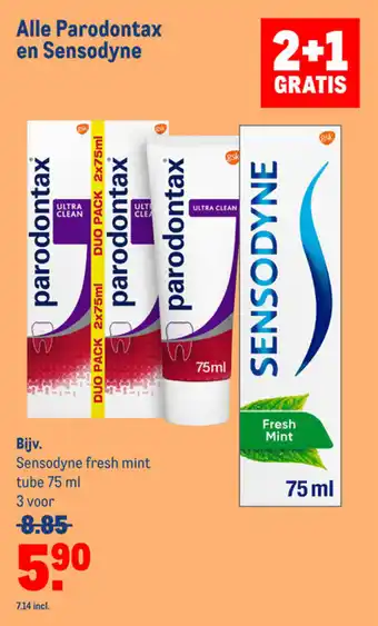 Makro Alle Parodontax en Sensodyne 75 ml 2+1 Gratis aanbieding