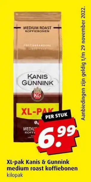 Boni Xl-pak kanis & gunnink medium roast koffiebonen aanbieding