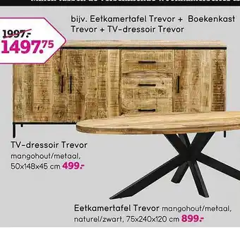 Leen Bakker Tv-dressoir trevor, eetkamertafel trevor of eetkamertafel trevor + boekenkast aanbieding