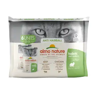 Zooplus 20 + 4 gratis! 24 x 70 g almo nature holistic natvoer anti hairball mixpack met rund en kip aanbieding