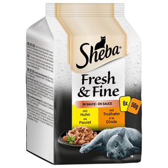 Zooplus 12x50g kip/kalkoen in saus sheba fresh & fine kattenvoer aanbieding